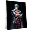 Anime Metal Poster | Roronoa Zoro Metal Poster | One Piece Anime Wall Art | Three Sword Style Warrior Frame | Zoro Premium Anime Decor
