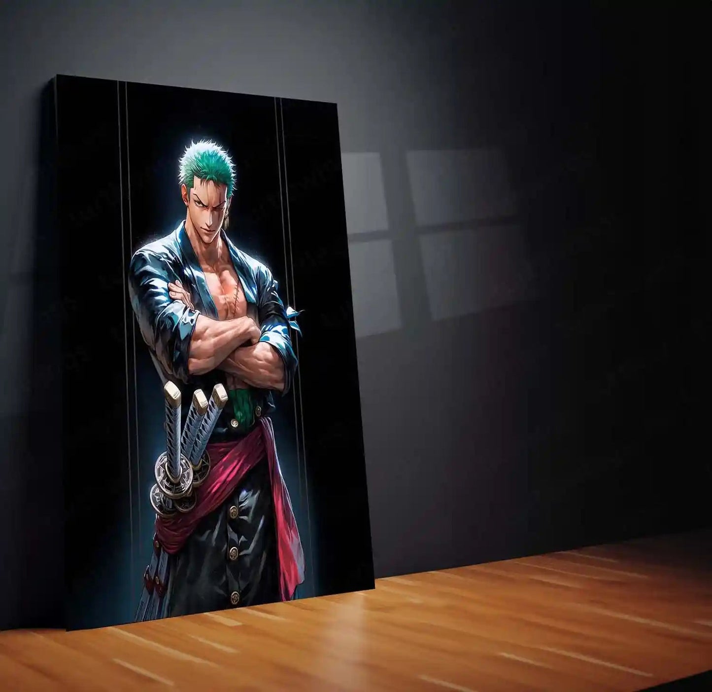 Anime Metal Poster | Roronoa Zoro Metal Poster | One Piece Anime Wall Art | Three Sword Style Warrior Frame | Zoro Premium Anime Decor - TURTLEWINGS