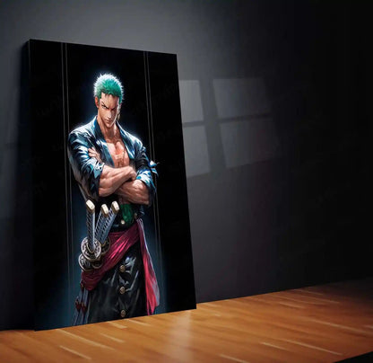 Anime Metal Poster | Roronoa Zoro Metal Poster | One Piece Anime Wall Art | Three Sword Style Warrior Frame | Zoro Premium Anime Decor - TURTLEWINGS