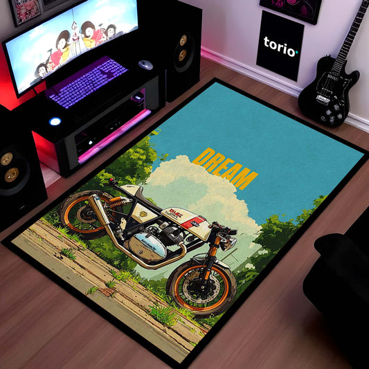 Royal Enfield Continental GT 650 Area Flat Rug | Cafe Racer Motorcycle Floor Mat | Vintage Biker Aesthetic Flat Rug | Torio Automotive Decor Carpet for Garage, Bedroom & Office
