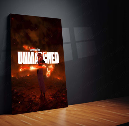 Anime Metal Poster | Ryomen Sukuna "Born to Be Unmatched" Metal Print | Fiery Anime Motivation Wall Art | Premium Dark Anime Poster