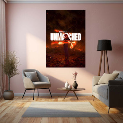 Anime Metal Poster | Ryomen Sukuna "Born to Be Unmatched" Metal Print | Fiery Anime Motivation Wall Art | Premium Dark Anime Poster