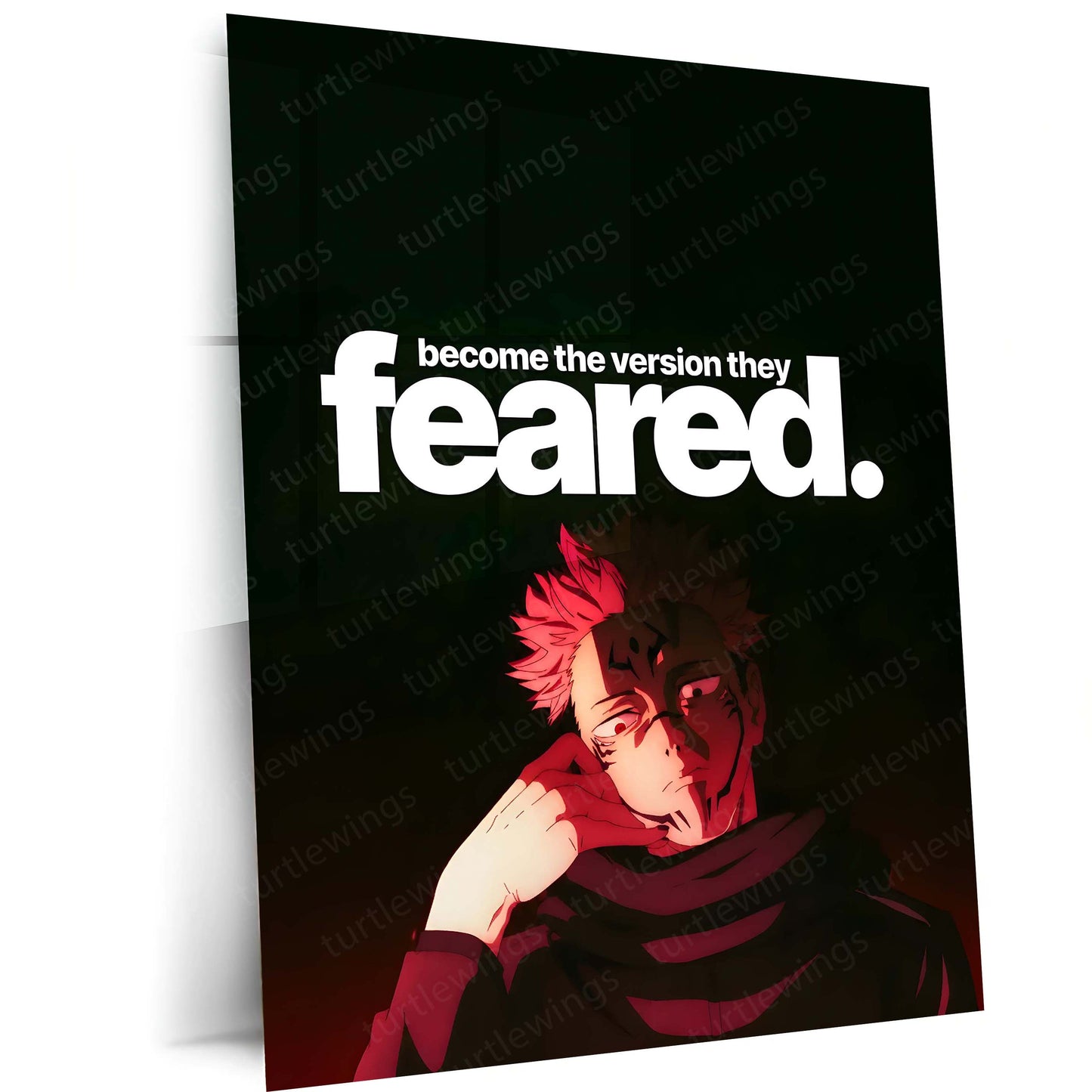 Anime Metal Poster | Ryomen Sukuna "Become the Version They Feared" Metal Print | Dark Anime Motivation Wall Art | Premium Jujutsu-Inspired Poster