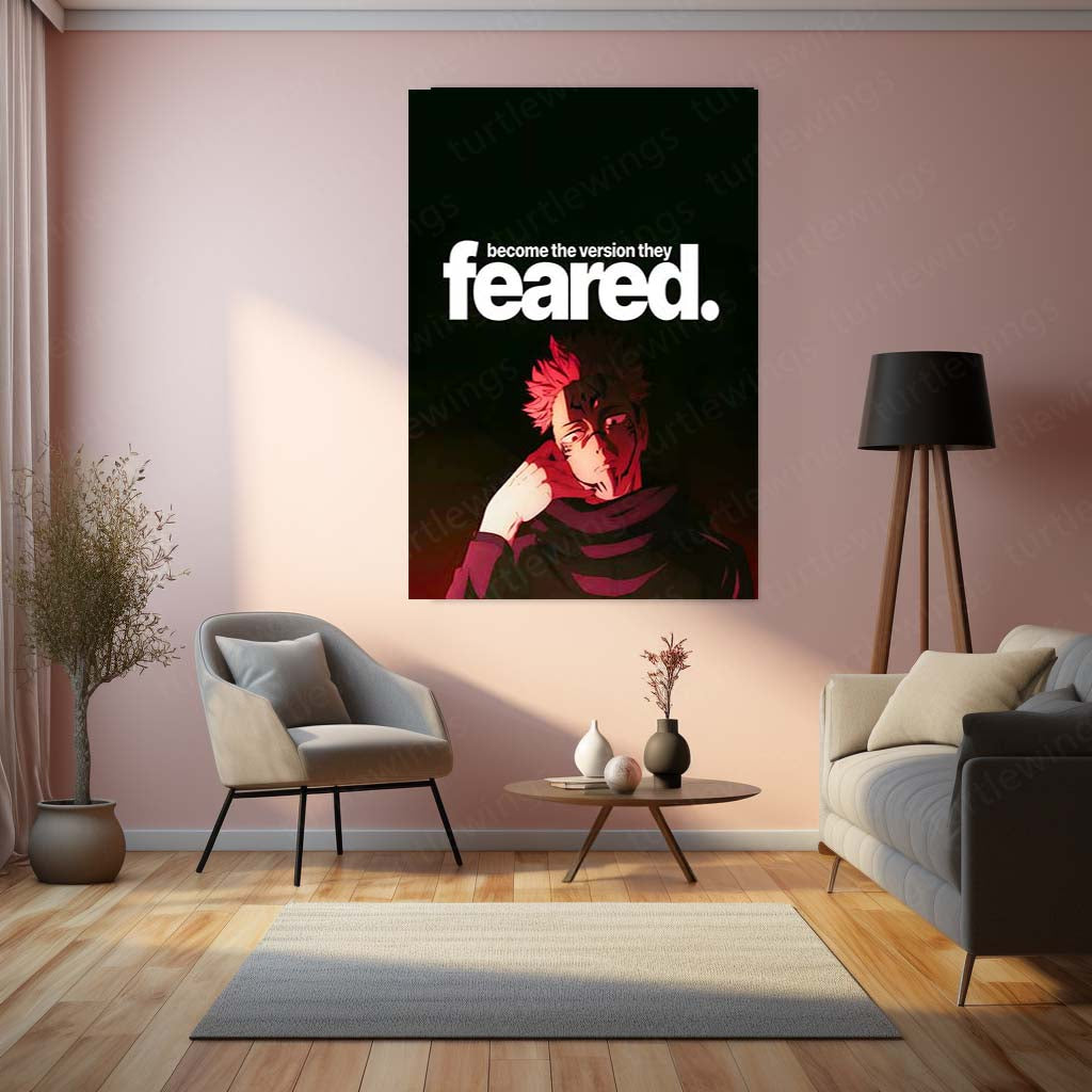 Anime Metal Poster | Ryomen Sukuna "Become the Version They Feared" Metal Print | Dark Anime Motivation Wall Art | Premium Jujutsu-Inspired Poster