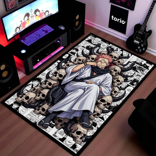 Ryomen Sukuna Area Flat Rug | Jujutsu Kaisen King of Curses Floor Mat | Sukuna Throne Anime Flat Rug | Torio Otaku Room Decor Carpet for Gaming Setup & Bedroom