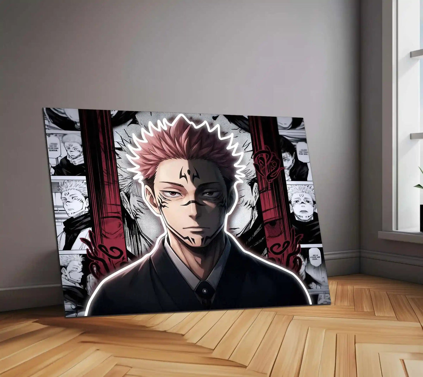 Jujutsu Kaisen Sukuna Neon LED Metal Frame | Ryomen Sukuna Anime Poster | Cursed King Wall Art - TURTLEWINGS