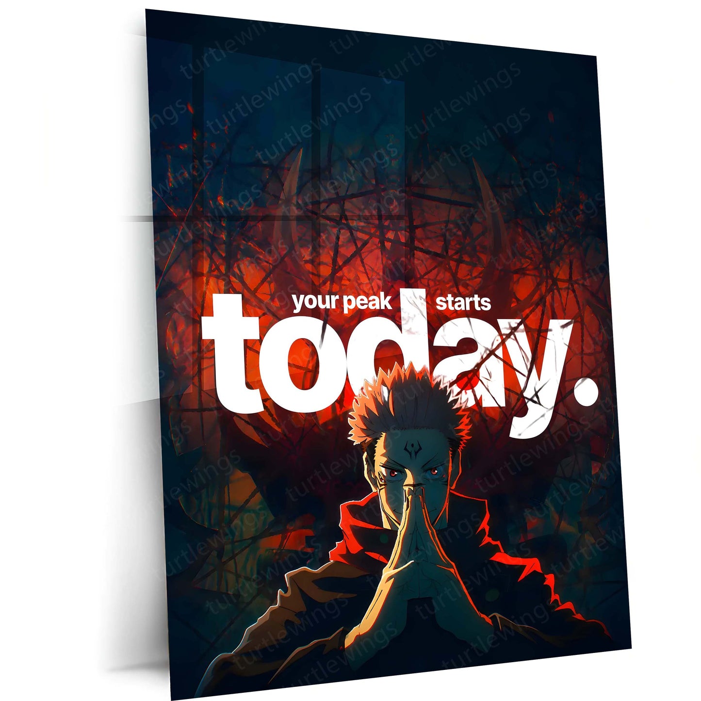 Anime Metal Poster | Ryomen Sukuna "Your Peak Starts Today" Metal Print | Motivational Anime Wall Art | Premium Dark Jujutsu-Inspired Poster