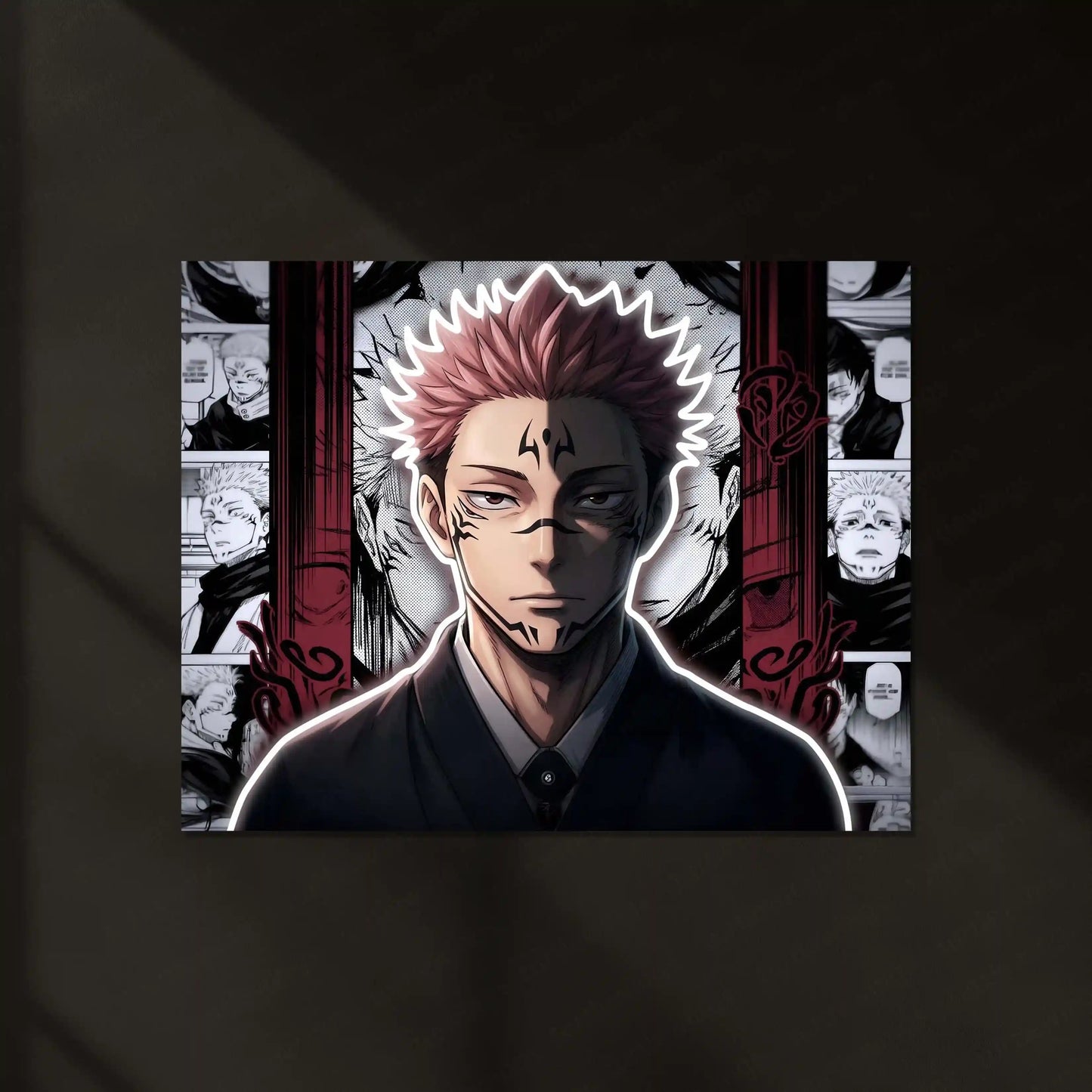 Jujutsu Kaisen Sukuna Neon LED Metal Frame | Ryomen Sukuna Anime Poster | Cursed King Wall Art - TURTLEWINGS