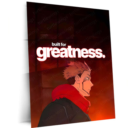 Anime Metal Poster | Ryomen Sukuna "Built for Greatness" Metal Print | Dark Anime Motivation Wall Art | Premium Jujutsu-Inspired Poster