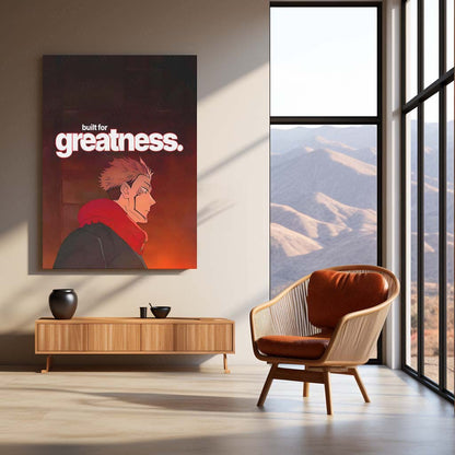 Anime Metal Poster | Ryomen Sukuna "Built for Greatness" Metal Print | Dark Anime Motivation Wall Art | Premium Jujutsu-Inspired Poster