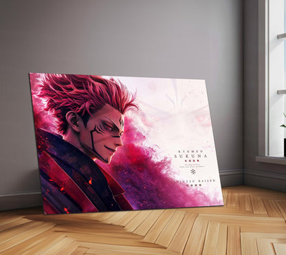 Anime Metal Poster | Ryomen Sukuna Crimson Aura Metal Poster | Jujutsu Kaisen Anime Wall Art | Premium Aluminum Print
