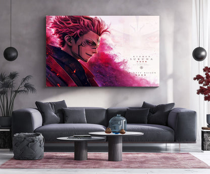 Anime Metal Poster | Ryomen Sukuna Crimson Aura Metal Poster | Jujutsu Kaisen Anime Wall Art | Premium Aluminum Print