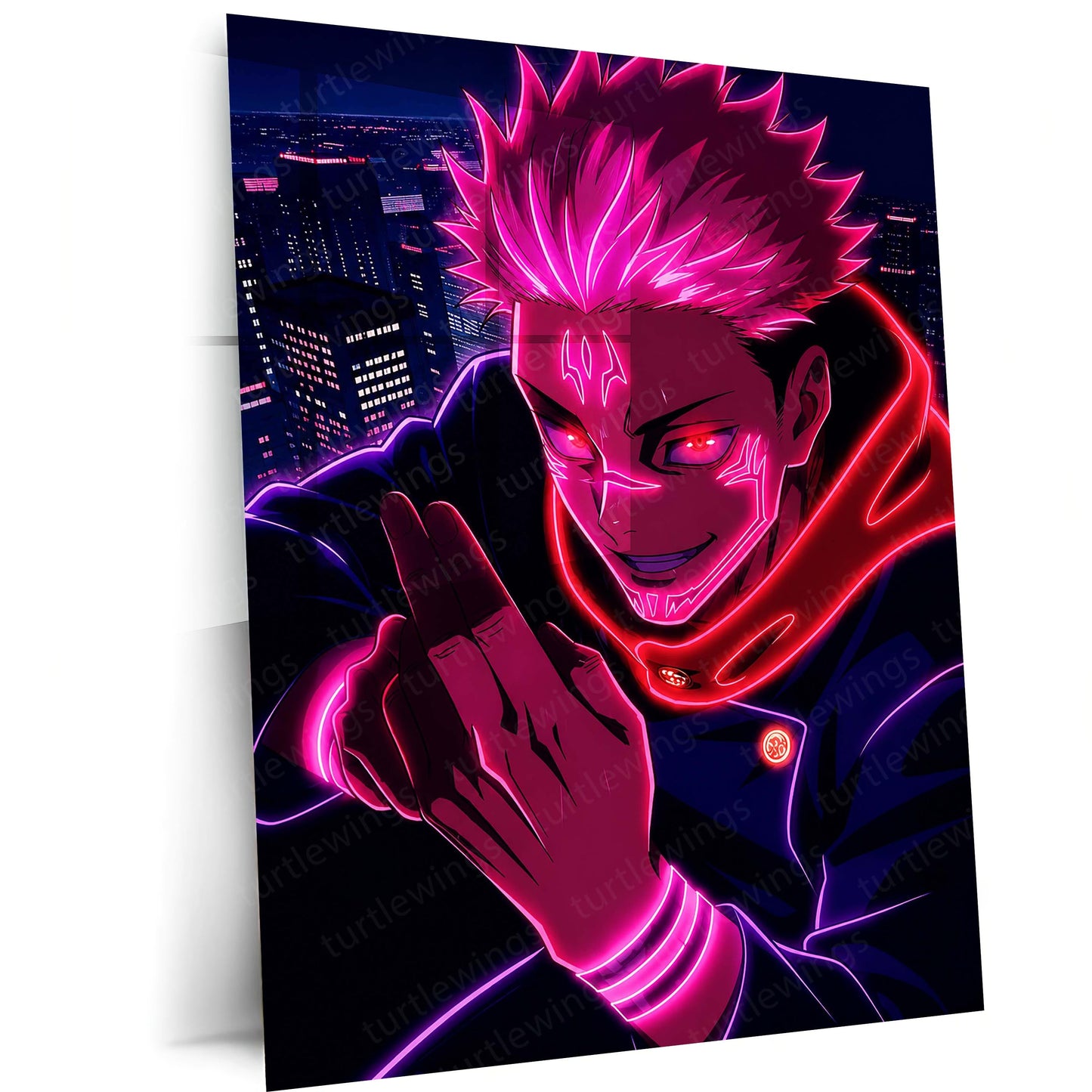 Anime Metal Poster | Ryomen Sukuna Neon Curse Jujutsu Kaisen Wall Art