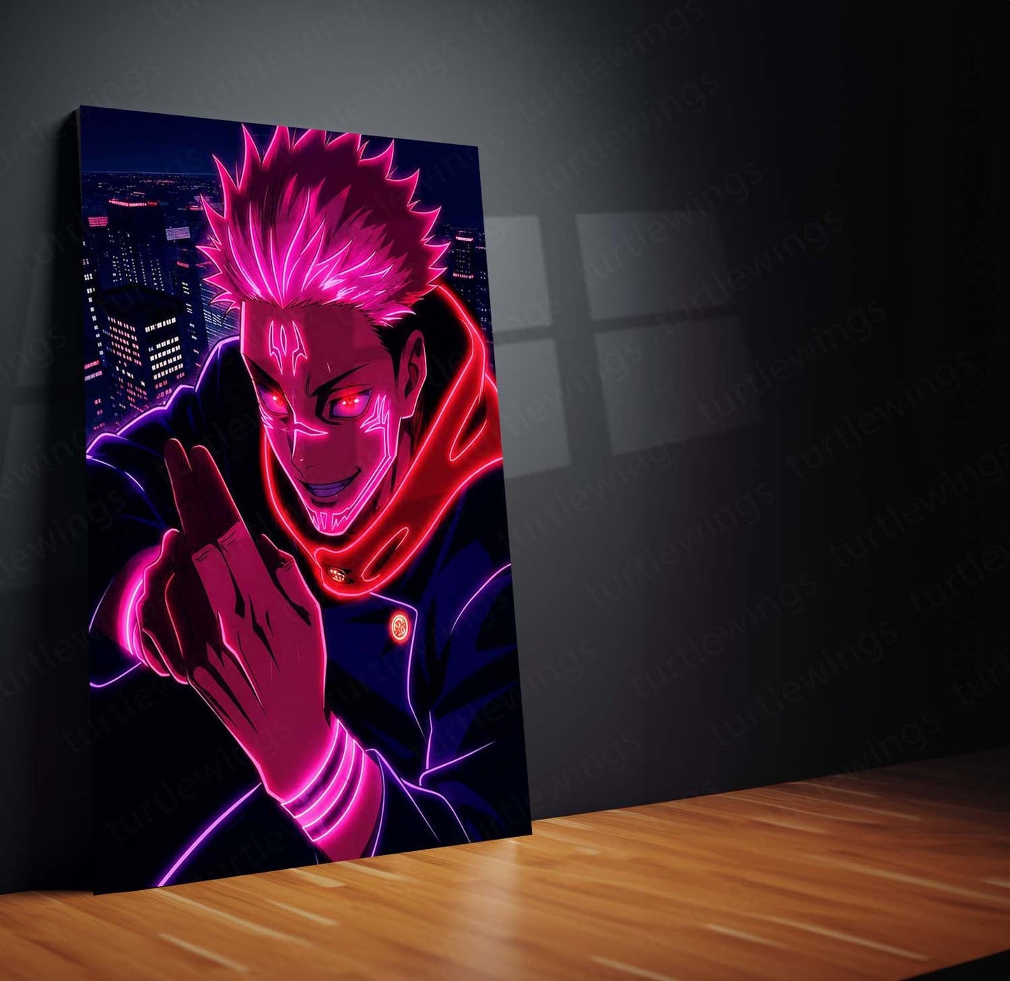 Anime Metal Poster | Ryomen Sukuna Neon Curse Jujutsu Kaisen Wall Art