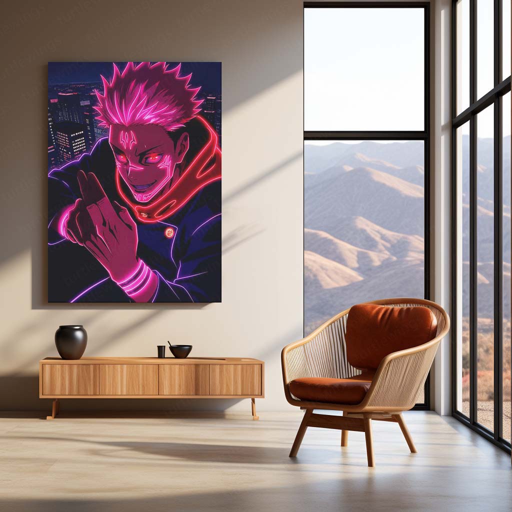 Anime Metal Poster | Ryomen Sukuna Neon Curse Jujutsu Kaisen Wall Art