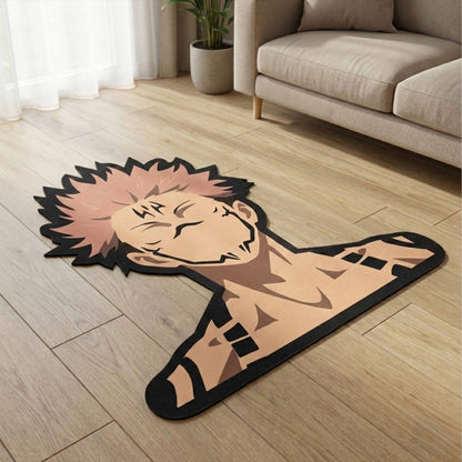 Ryomen Sukuna Cursed King Pose Floor Mat (3 mm Thick) | Jujutsu Kaisen Anime Cut-Out Flat Rug for Bedroom, Gaming Room & Otaku Home Decor