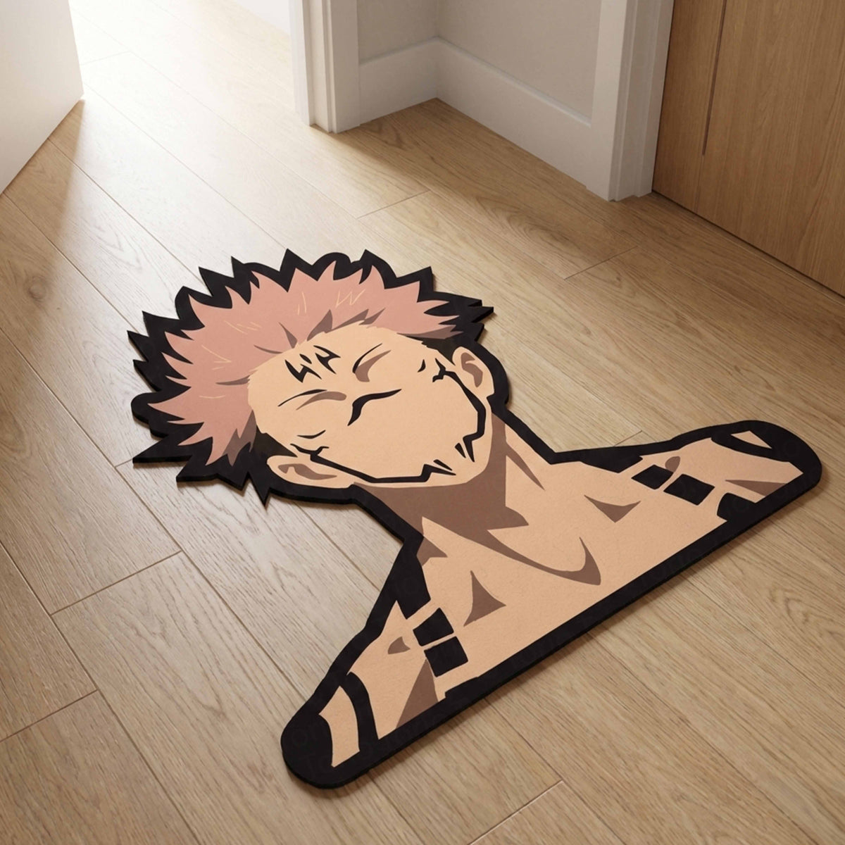 Ryomen Sukuna Cursed King Pose Floor Mat (3 mm Thick) | Jujutsu Kaisen Anime Cut-Out Flat Rug for Bedroom, Gaming Room & Otaku Home Decor