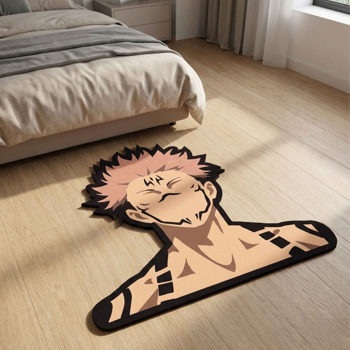 Ryomen Sukuna Cursed King Pose Floor Mat (3 mm Thick) | Jujutsu Kaisen Anime Cut-Out Flat Rug for Bedroom, Gaming Room & Otaku Home Decor