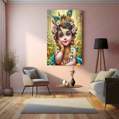Shri Krishna Metal Poster – Divine Wall Art of Lord Krishna | Spiritual & Mythological Decor - TURTLEWINGS