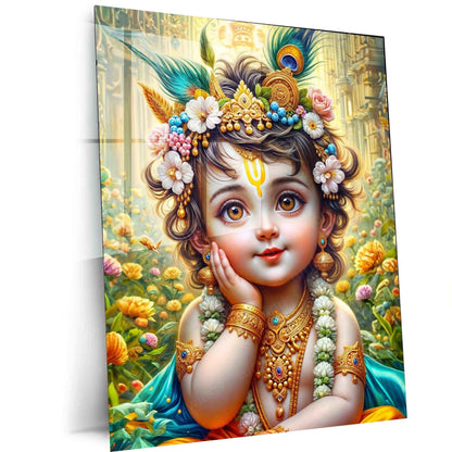 Shri Krishna Metal Poster – Divine Wall Art of Lord Krishna | Spiritual & Mythological Decor - TURTLEWINGS