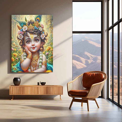 Shri Krishna Metal Poster – Divine Wall Art of Lord Krishna | Spiritual & Mythological Decor - TURTLEWINGS