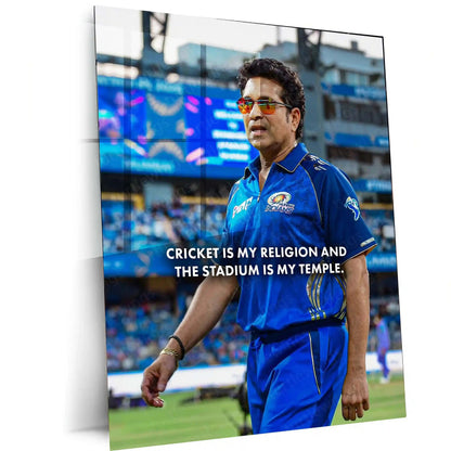 Cricket Metal Poster | Sachin Tendulkar Quote Metal Poster | “Cricket Is My Religion” Wall Art | God of Cricket Inspirational Frame - TURTLEWINGS