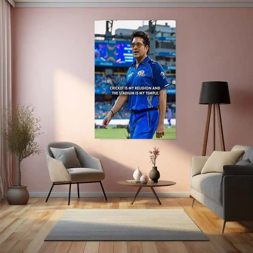 Cricket Metal Poster | Sachin Tendulkar Quote Metal Poster | “Cricket Is My Religion” Wall Art | God of Cricket Inspirational Frame - TURTLEWINGS