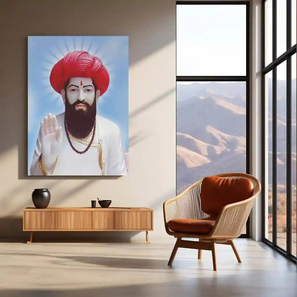 Spiritual Metal Poster | Sant Sevalal Maharaj Blessing Metal Poster | Divine Spiritual Wall Art | Premium Devotional Frame - TURTLEWINGS