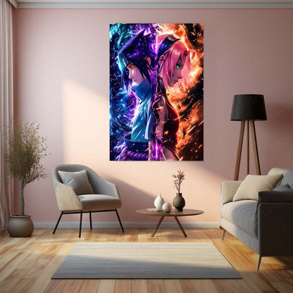 Anime Metal Poster | Sasuke x Sakura – Flames of Destiny Metal Frame