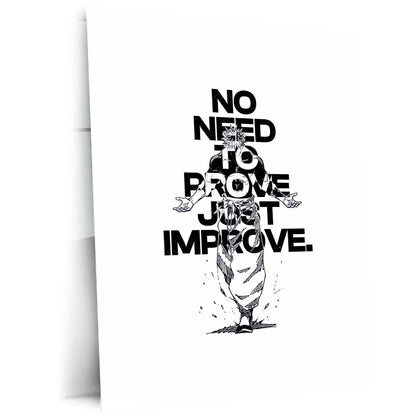 Anime Metal Poster | Satoru Gojo – No Need to Prove, Just Improve | Jujutsu Kaisen Motivational Metal Frame | Self Growth Anime Wall Art by TurtleWings