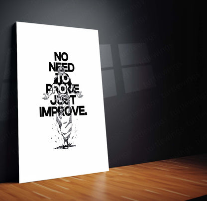 Anime Metal Poster | Satoru Gojo – No Need to Prove, Just Improve | Jujutsu Kaisen Motivational Metal Frame | Self Growth Anime Wall Art by TurtleWings