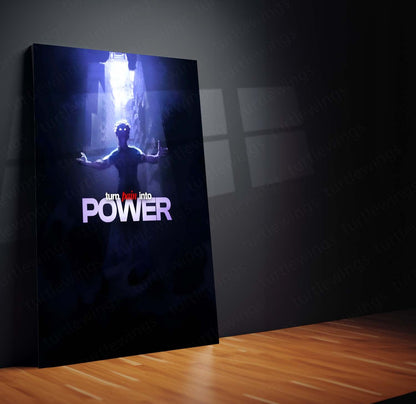 Anime Metal Poster | Satoru Gojo – Turn Pain Into Power | Jujutsu Kaisen Motivational Metal Frame | Dark Anime Strength Wall Art by TurtleWings