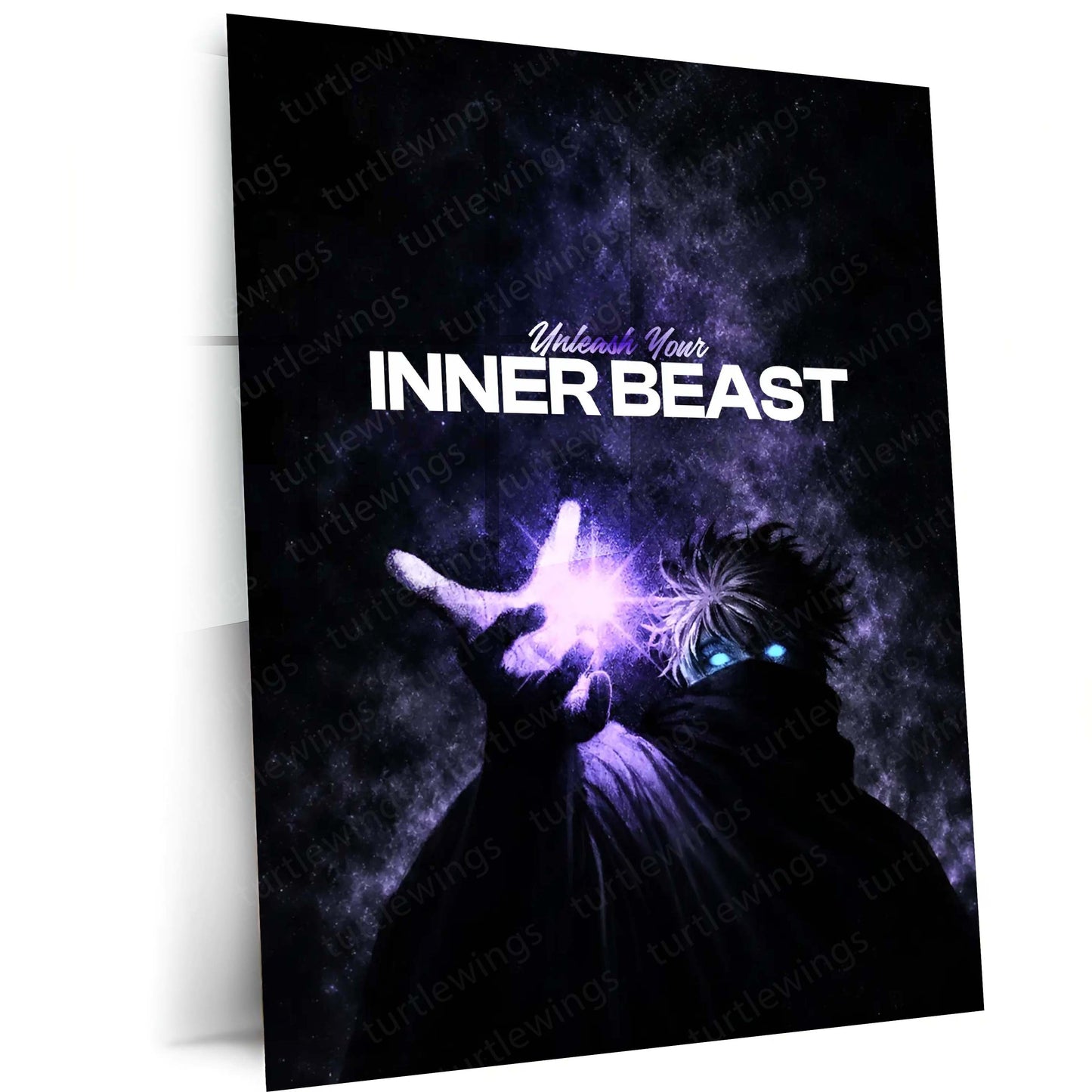 Anime Metal Poster | Satoru Gojo – Unleash Your Inner Beast | Jujutsu Kaisen Motivational Metal Frame | Powerful Anime Wall Art by TurtleWings