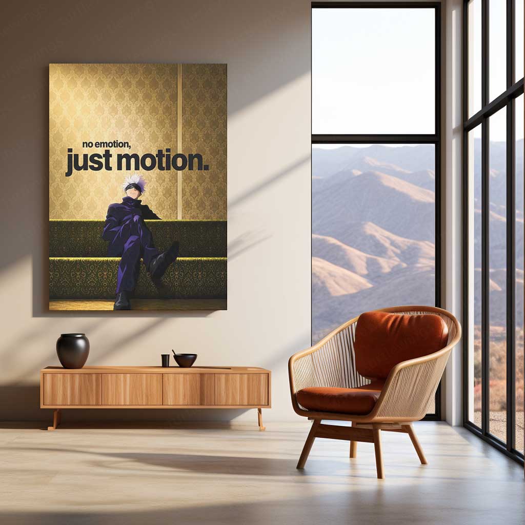 Anime Metal Poster | No Emotion, Just Motion Gojo Metal Poster | Motivational Jujutsu Kaisen Wall Art | Premium Aluminum Print