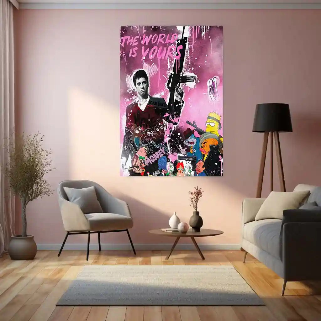 Quote Metal Poster | Scarface – “The World Is Yours” Quote Metal Frame Wall Art | Street Pop Collage Poster | Premium Aesthetic Decor - TURTLEWINGS