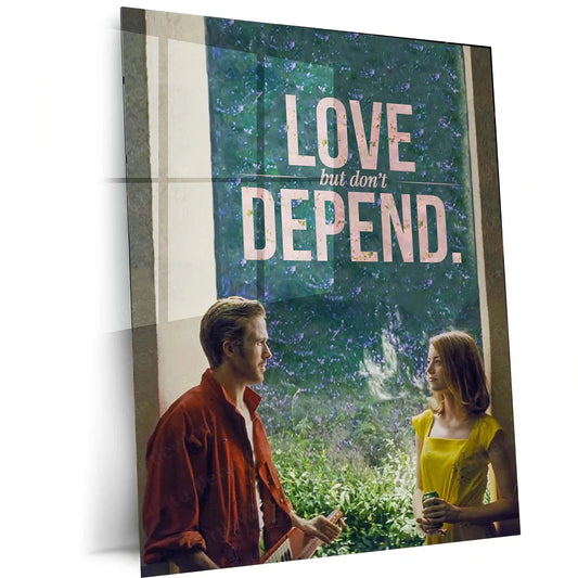 Quote Metal Poster | Sebastian Wilder & Mia Dolan - “LOVE, but don’t DEPEND.” Quote Metal Frame Wall Art | La La Land Inspired Couple Aesthetic Poster - TURTLEWINGS 