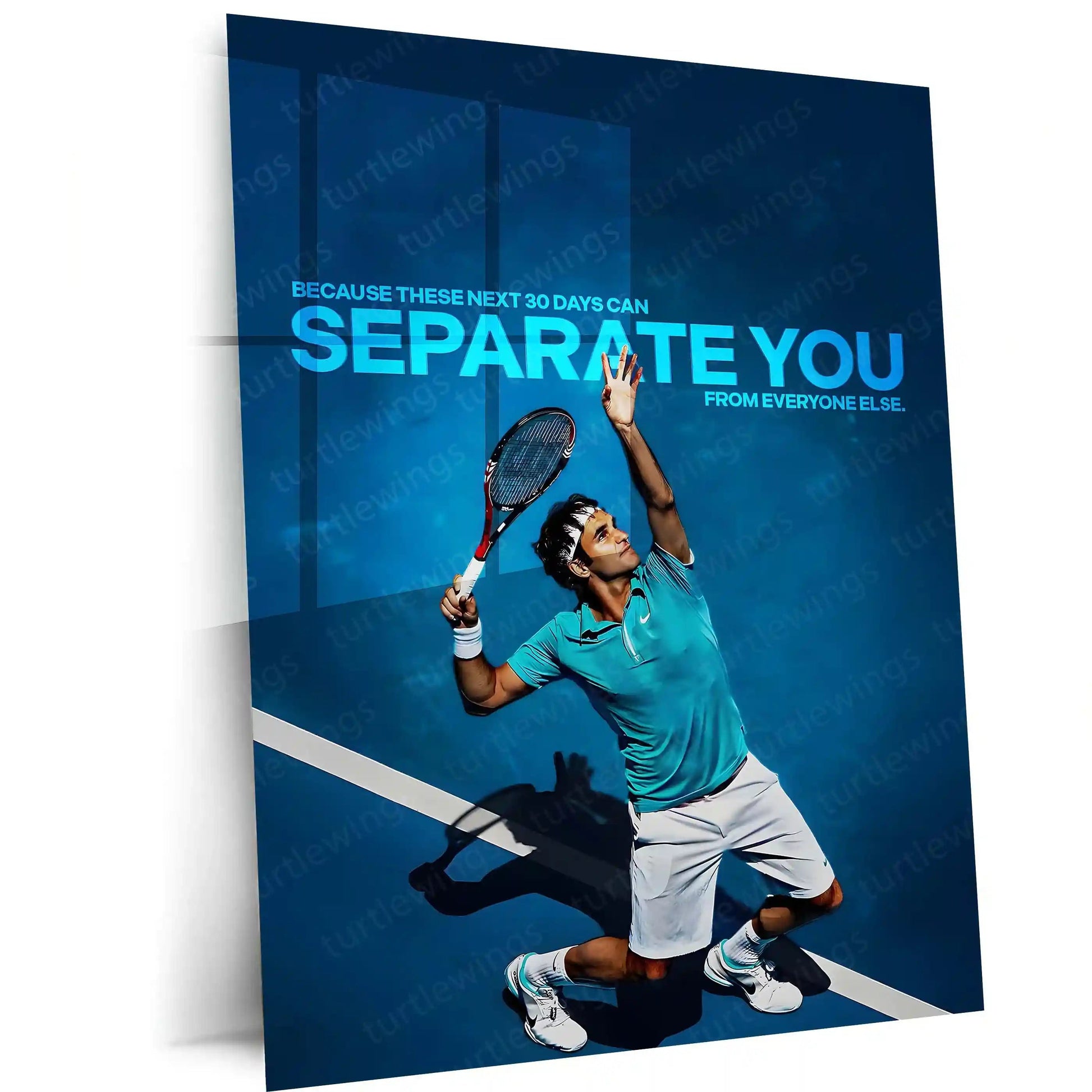 Quote Metal Poster | Roger Federer – Separate Yourself Metal Frame Elite Consistency, Discipline & Long-Term Excellence Quote Wall Art | Champion Mindset Tennis Metal Poster - TURTLEWINGS 