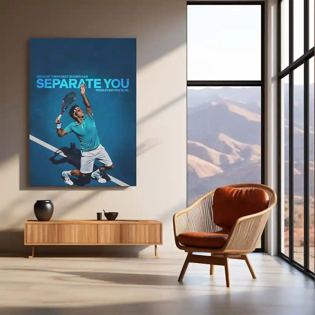 Quote Metal Poster | Roger Federer – Separate Yourself Metal Frame Elite Consistency, Discipline & Long-Term Excellence Quote Wall Art | Champion Mindset Tennis Metal Poster - TURTLEWINGS 