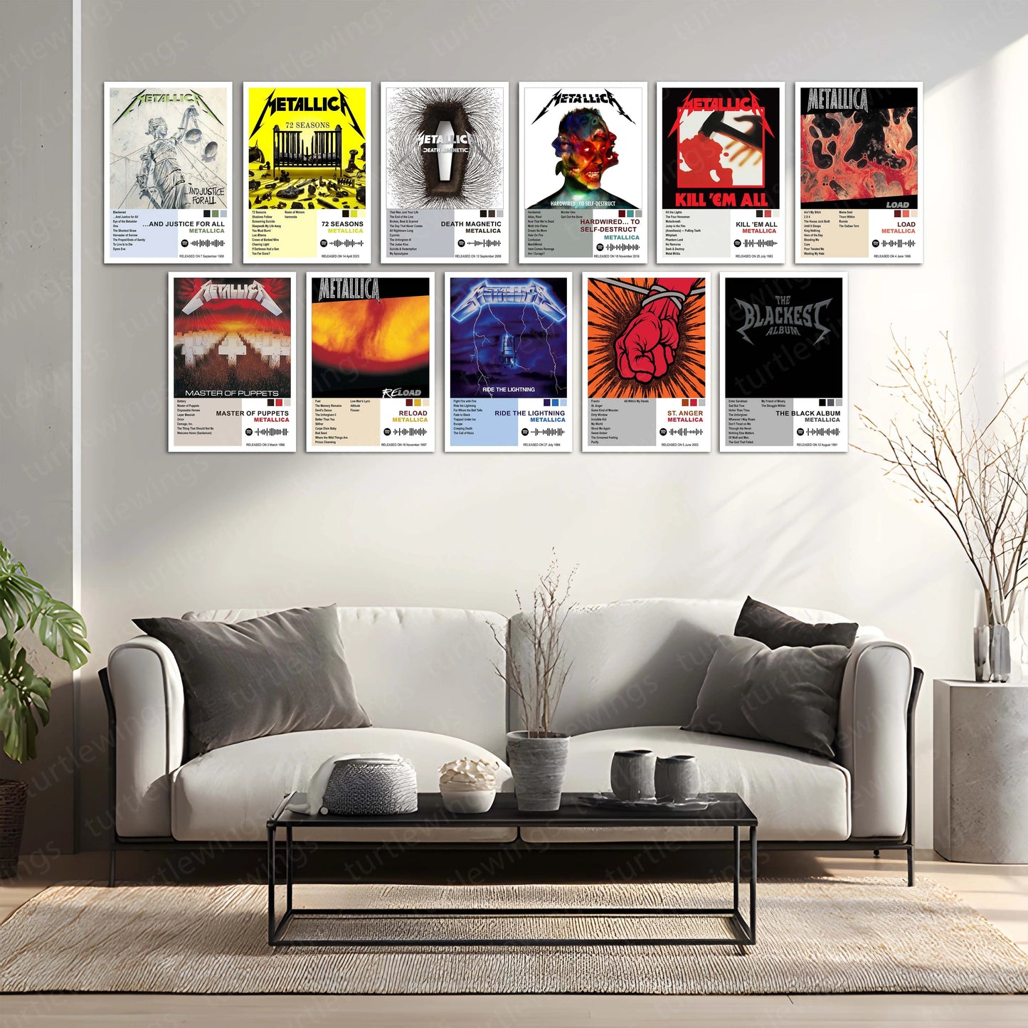 Metallica Complete Collection | Set of 11 | Set of 8 | Set of 4 | Album Posters Metal Frames Heavy Riffs. Legendary Albums. Thrash Metal History on Your Walls. - TURTLEWINGS