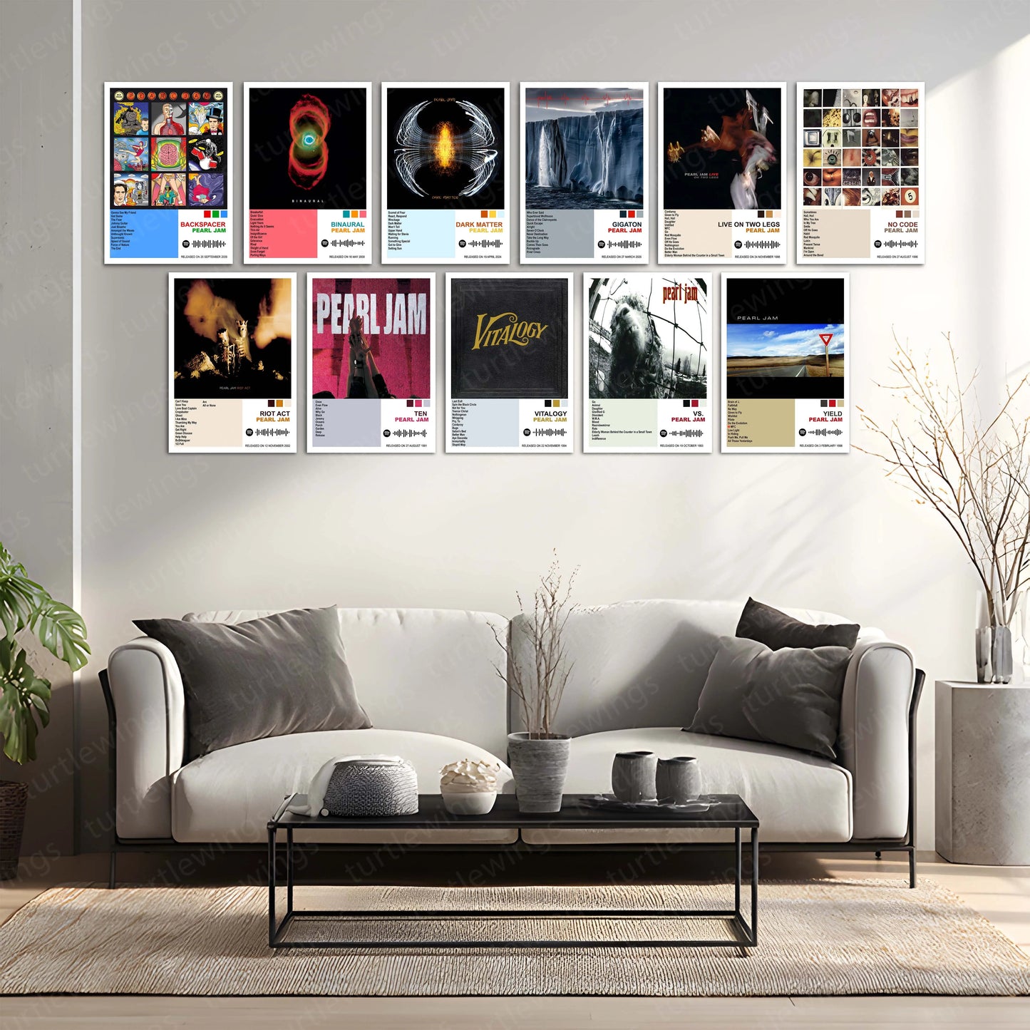 Pearl Jam Complete Collection | Set of 11 | Set of 8 | Set of 4 | Album Posters Metal Frames Grunge Legacy. Raw Emotion. Seattle Sound Forever. - TURTLEWINGS