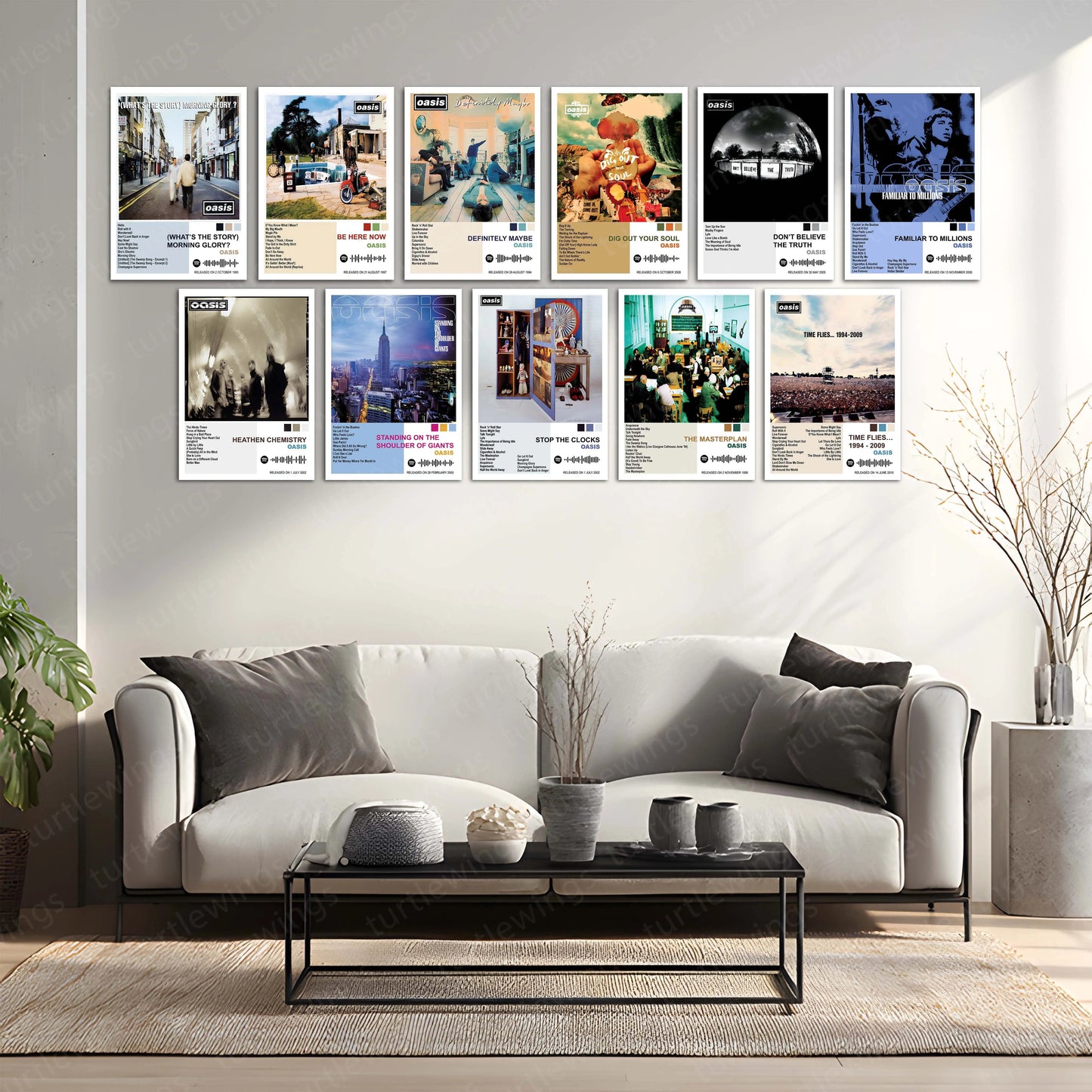 Oasis Complete Collection | Set of 11 | Set of 8 | Set of 4 | Album Posters Metal Frames Britpop Anthems. 90s Attitude. Timeless Manchester Energy. - TURTLEWINGS