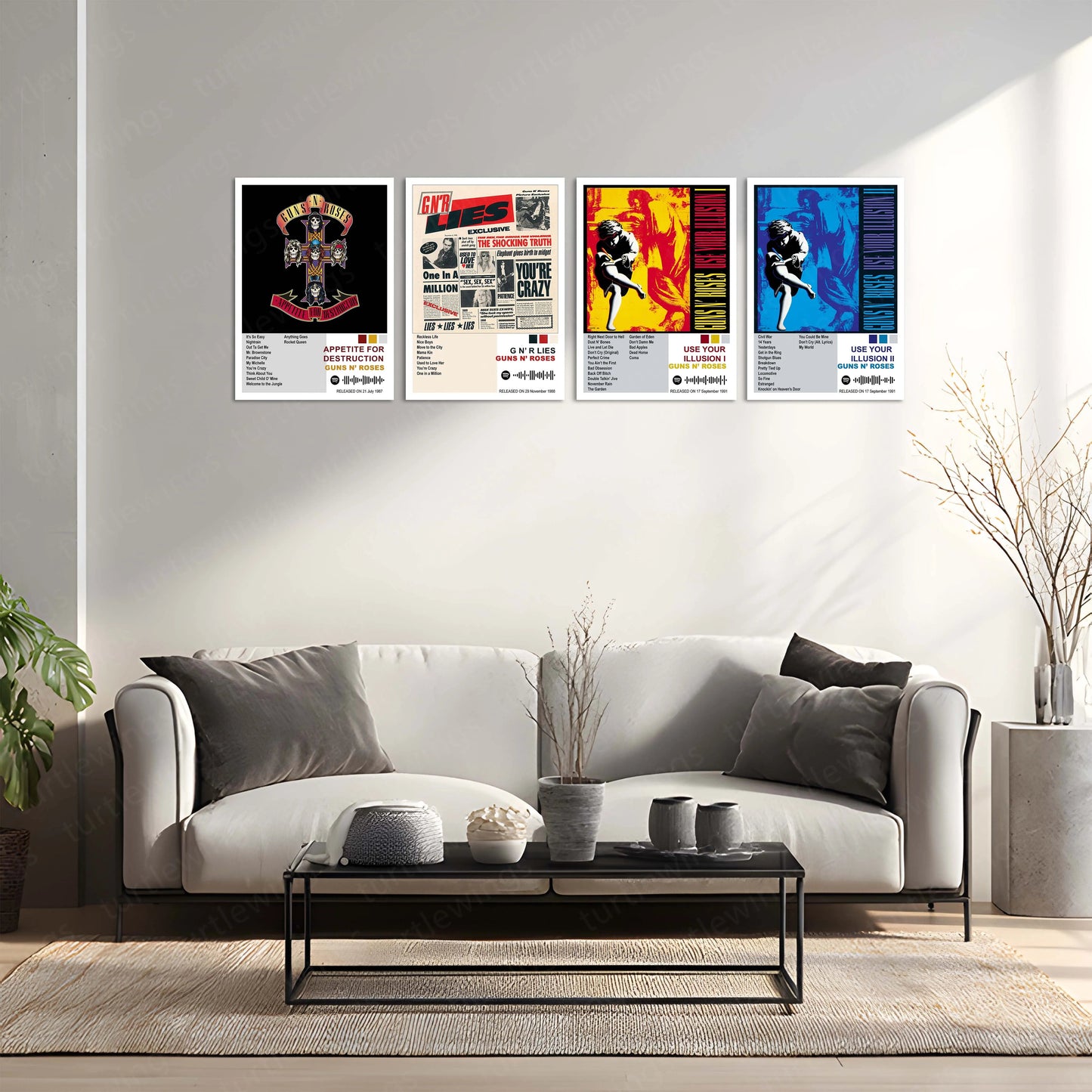 Guns N’ Roses Complete Collection | Set of 10 | Set of 8 | Set of 4 | Album Posters Metal Frames Hard Rock Legends. Raw Energy. Timeless Stage Power. - TURTLEWINGS