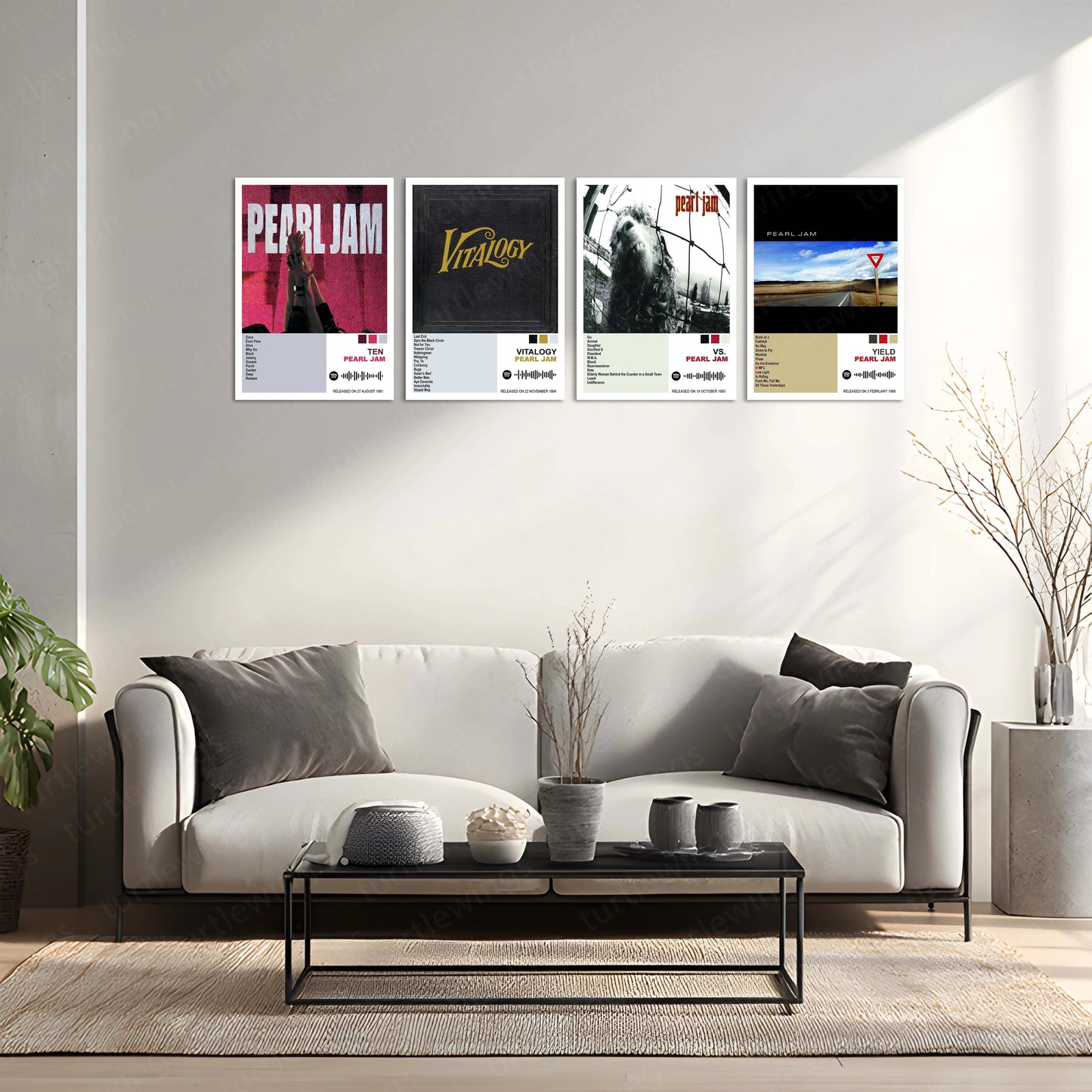 Pearl Jam Complete Collection | Set of 11 | Set of 8 | Set of 4 | Album Posters Metal Frames Grunge Legacy. Raw Emotion. Seattle Sound Forever. - TURTLEWINGS