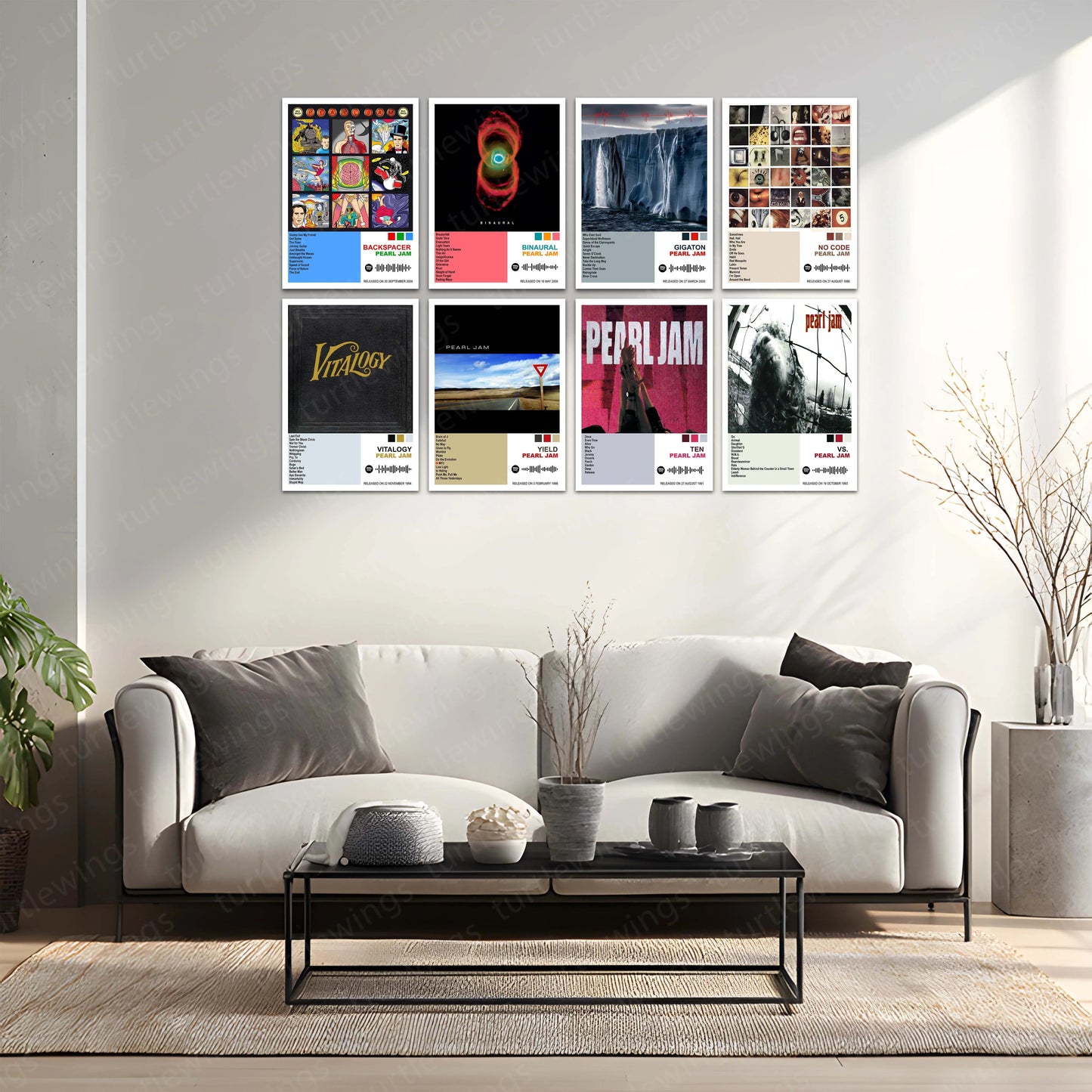 Pearl Jam Complete Collection | Set of 11 | Set of 8 | Set of 4 | Album Posters Metal Frames Grunge Legacy. Raw Emotion. Seattle Sound Forever. - TURTLEWINGS