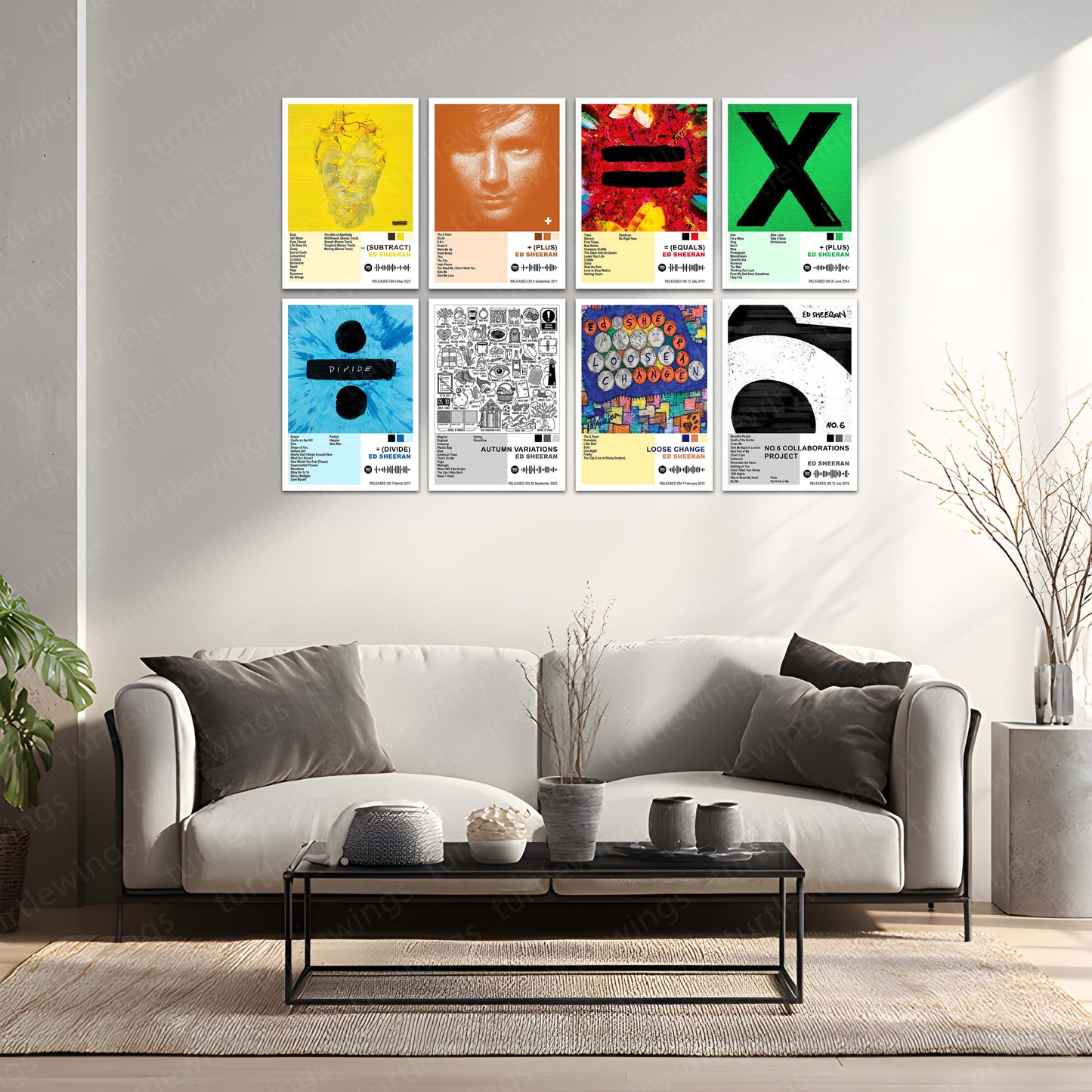 Ed Sheeran – Complete Album Collection | Set of 8 | Set of 4 | Premium Metal Poster Set