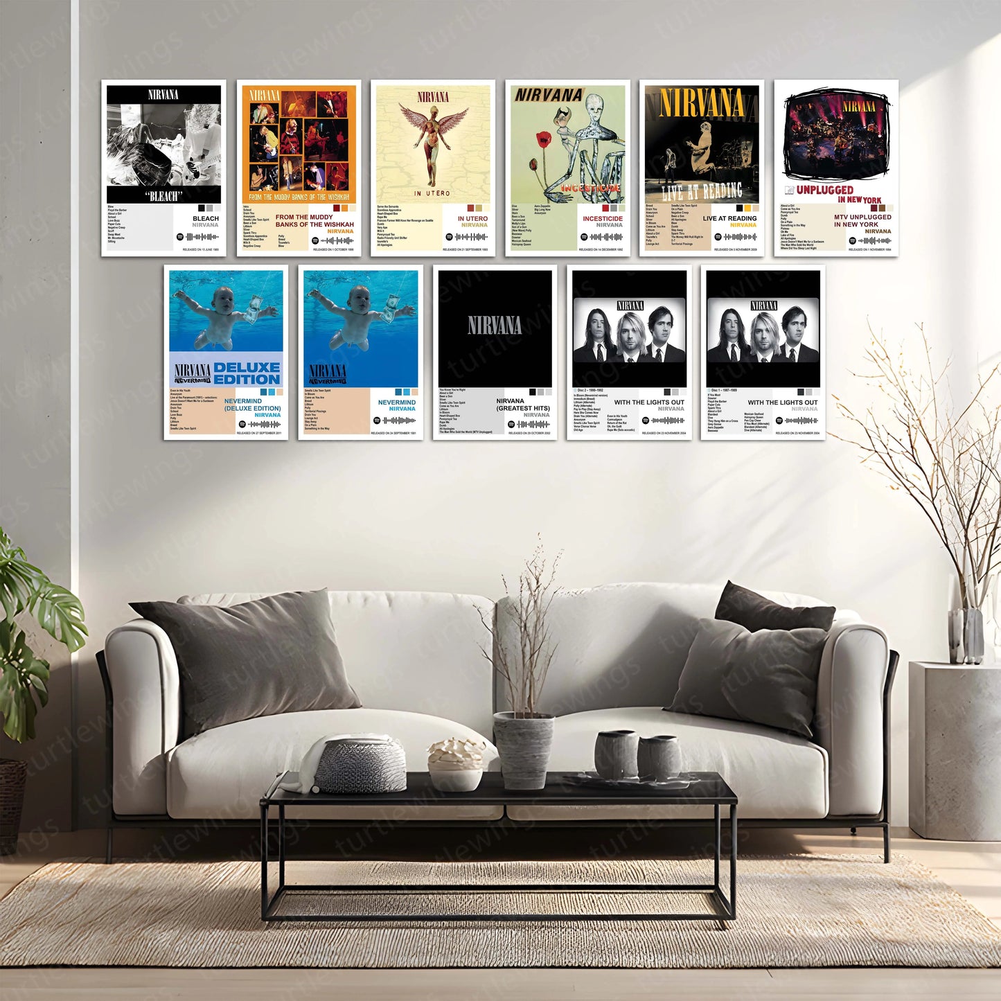 Nirvana Complete Collection | Set of 11 | Set of 4 | Set of 8| Album Posters Metal Frames Grunge Legacy. Iconic Albums. Timeless Wall Statement. - TURTLEWINGS