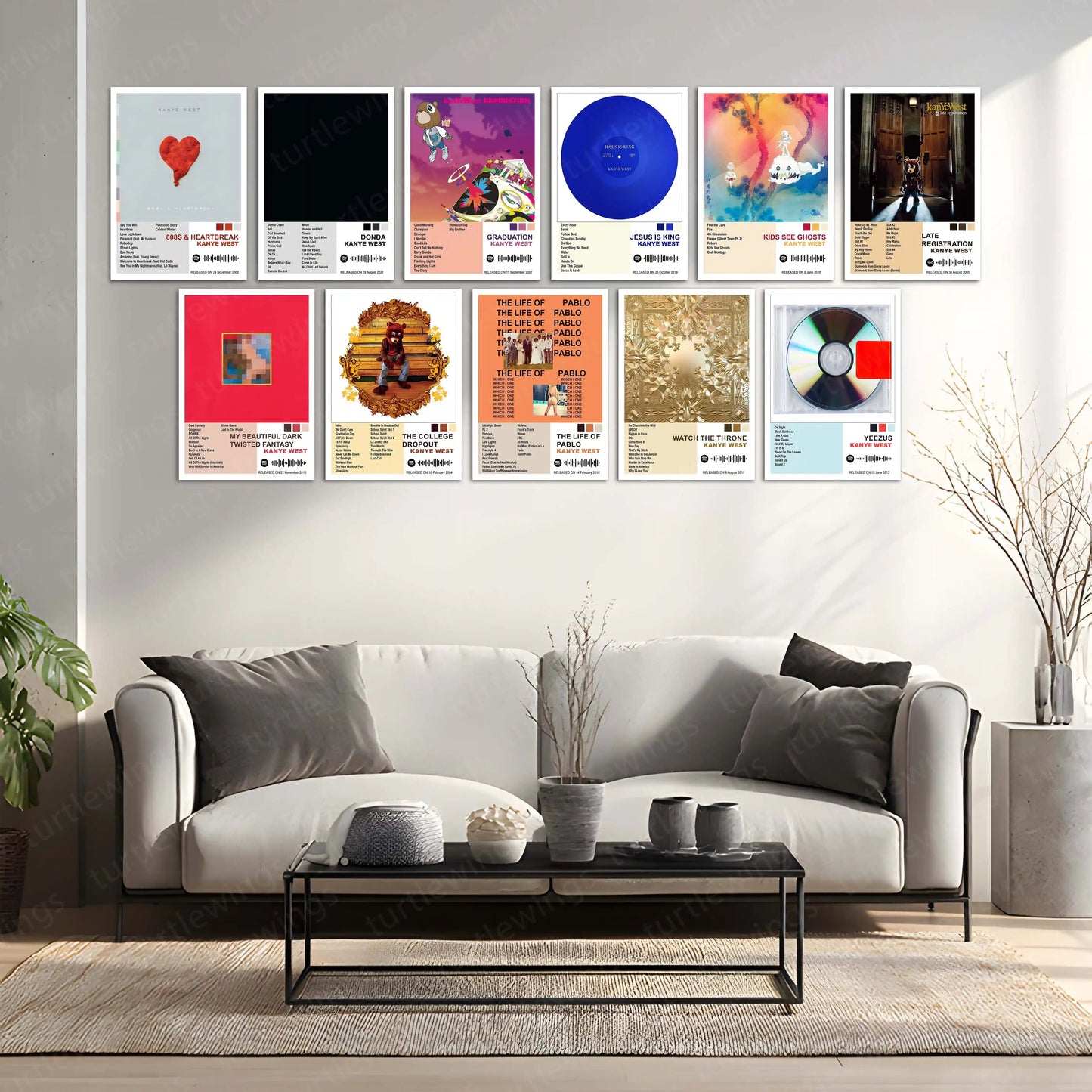 Kanye West Complete Collection | Set of 11 | Set of 8 | Set of 4 | Album Posters Metal Frames Visionary Sound. Cultural Impact. Iconic Album Art Legacy. - TURTLEWINGS