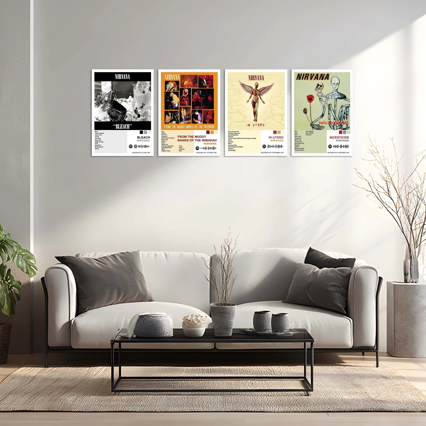 Nirvana Complete Collection | Set of 11 | Set of 4 | Set of 8| Album Posters Metal Frames Grunge Legacy. Iconic Albums. Timeless Wall Statement. - TURTLEWINGS