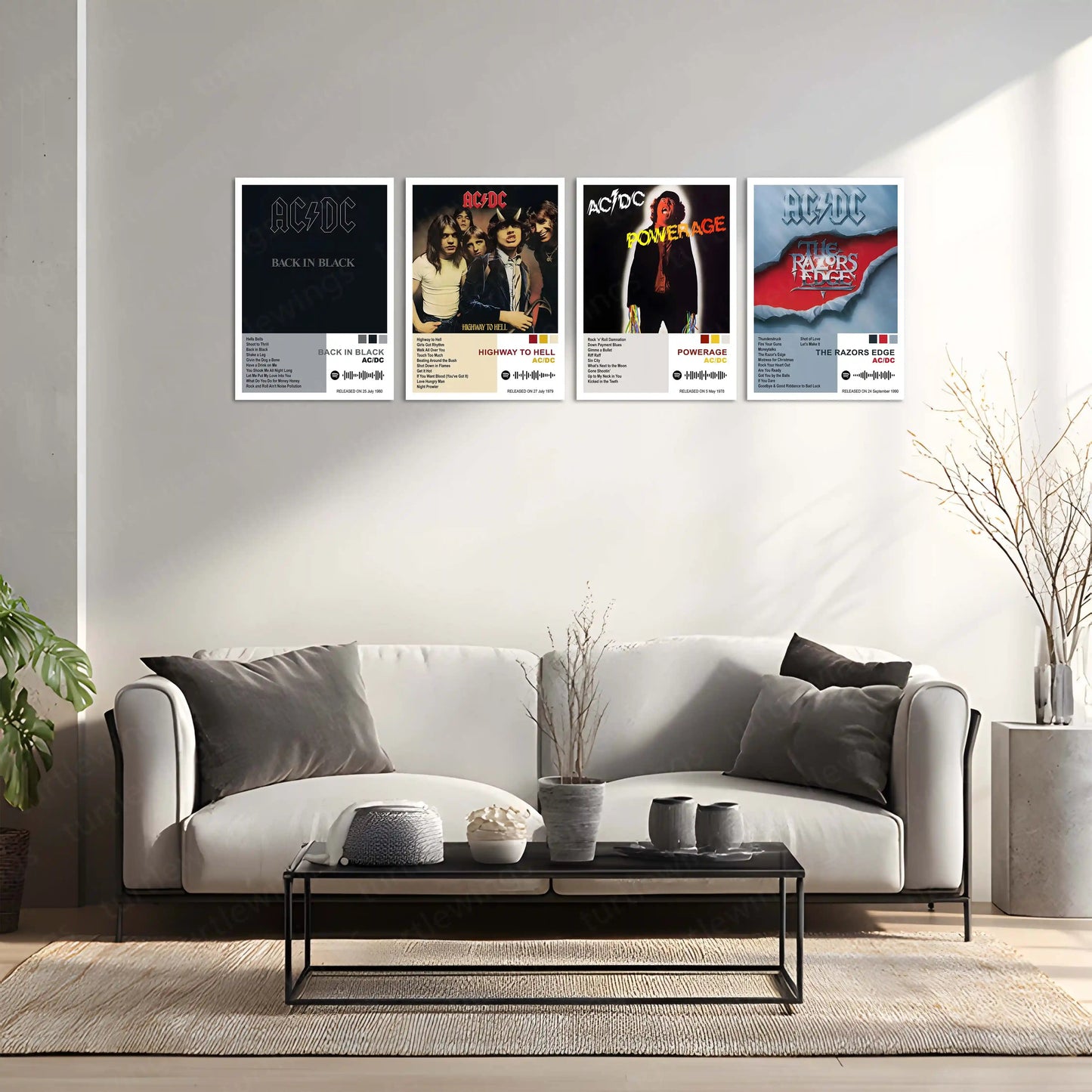 AC/DC Complete Album Collection | Set of 10 | Set of 8 | Set of 4 | Metal Frame Posters High Voltage. Pure Rock Energy. Legendary Wall Statement. - TURTLEWINGS