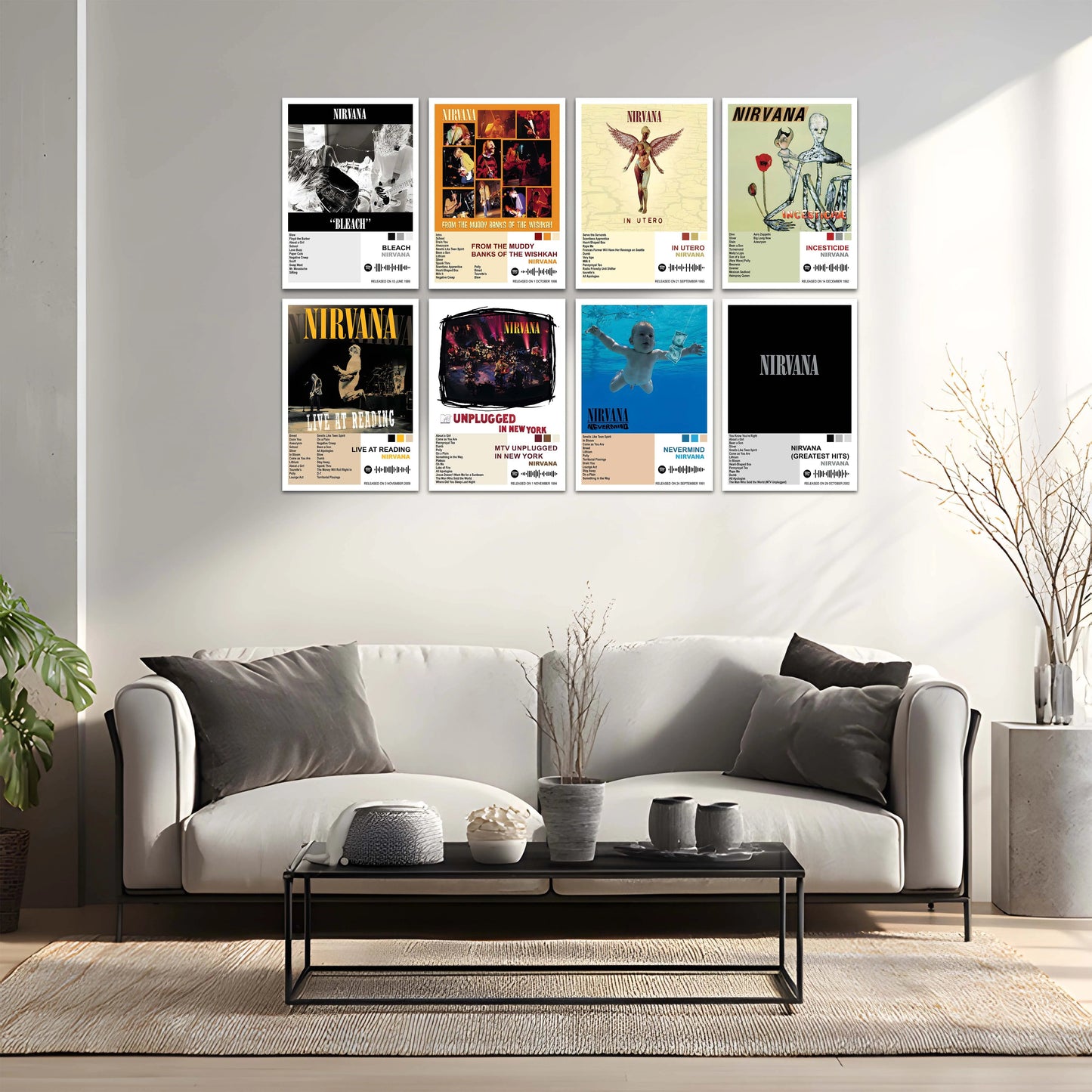 Nirvana Complete Collection | Set of 11 | Set of 4 | Set of 8| Album Posters Metal Frames Grunge Legacy. Iconic Albums. Timeless Wall Statement. - TURTLEWINGS